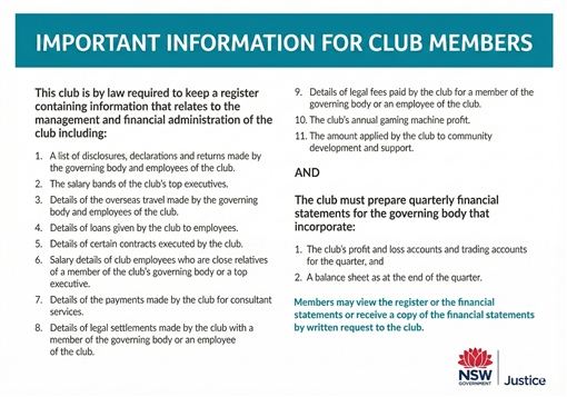 Important information for club members